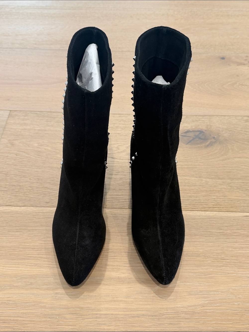 Zara Black Suede Pointed Studded Ankle Boots